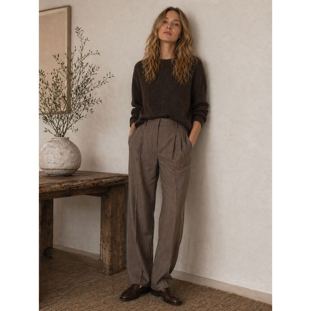 JENNI KAYNE Gray Brown 100% Wool Pleated Pants Trousers   Women's Size 4